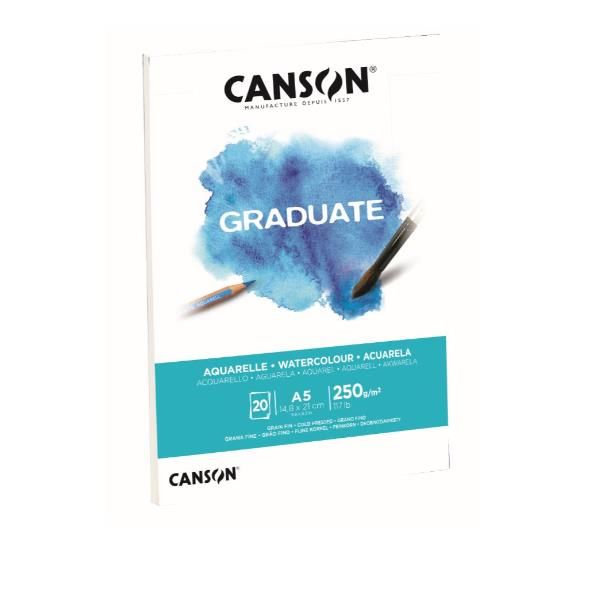 CANSON Graduate Watercolour - Blocco - A5 - 20 fogli - bianco