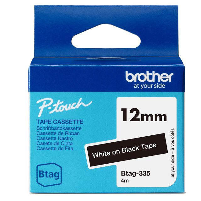 Brother Nastro BTAG335 da 12MM bianco su nero - lunghezza 4 m