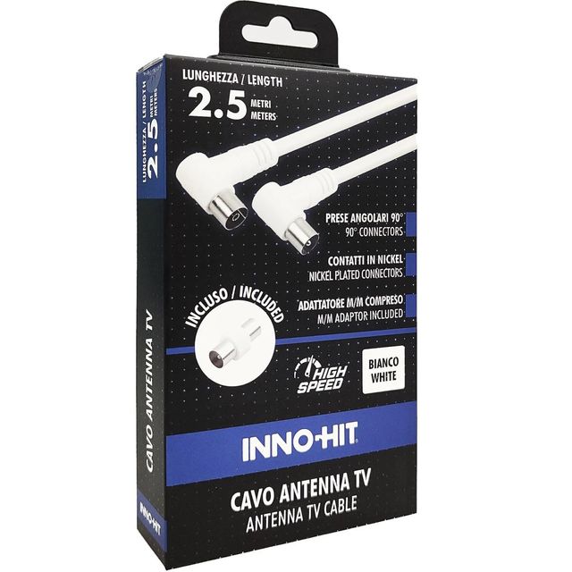 INNO-HIT IH-E90250 CAVO ANTENNA COASSIALE MASCHIO/FEMMINA SPINA 90 GRADI 2.5 MT…