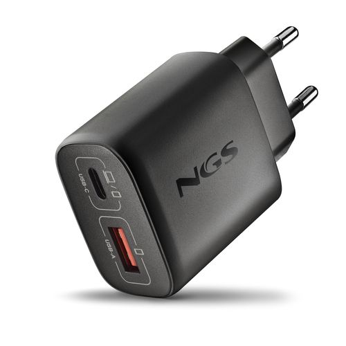 NGS EON 45W BLACK: CARICATORE GaN DA PARETE UNIVERSALE DA 45W con 2 porte: USB-…