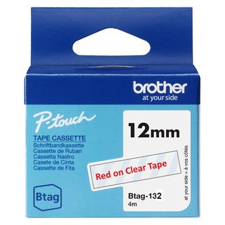 Nastro BTAG132 da 12MM rosso su trasparente - lunghezza 4 m