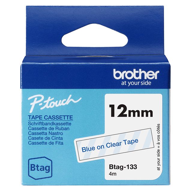 Nastro BTAG133 da 12MM blu su trasparente - lunghezza 4 m