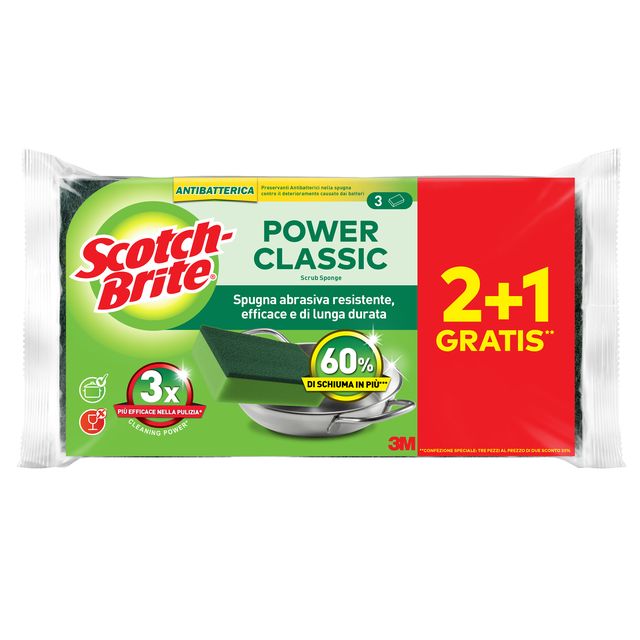 PACK 2+1 Spugne abrasive Power Classic antibatterica SCOTCH BRITEÂ® A12