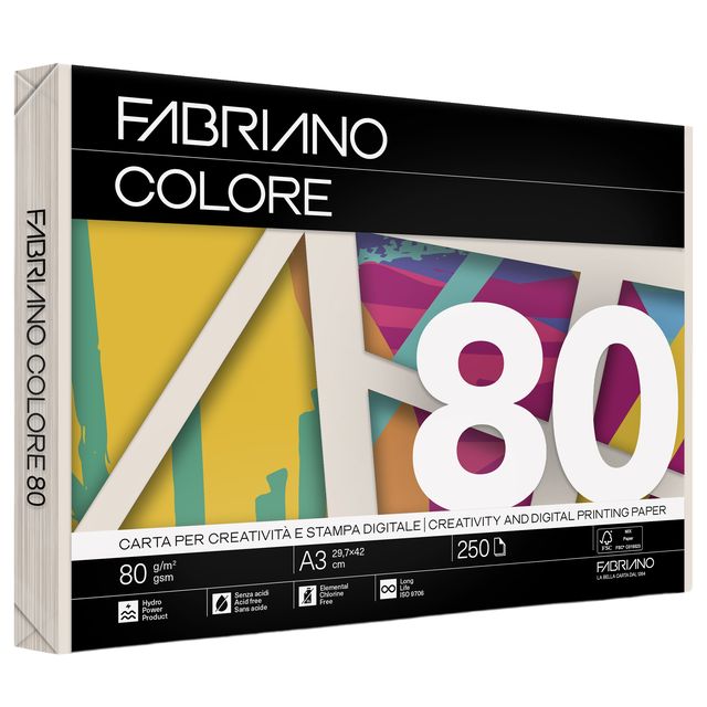 Carta Fabriano Colore - A3 - 80 gr - colori tenui avorio - Fabriano - conf. 250…