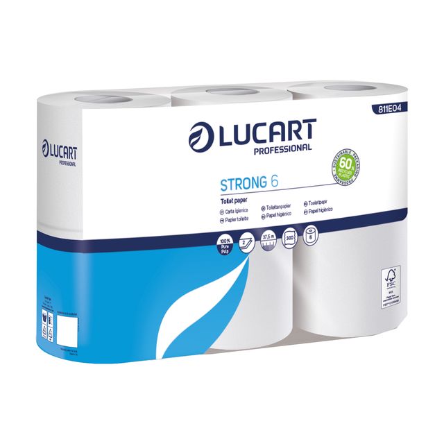Carta igienica Strong 6 - 2 veli - 300 strappi - bianco - Lucart - pacco 6 roto…