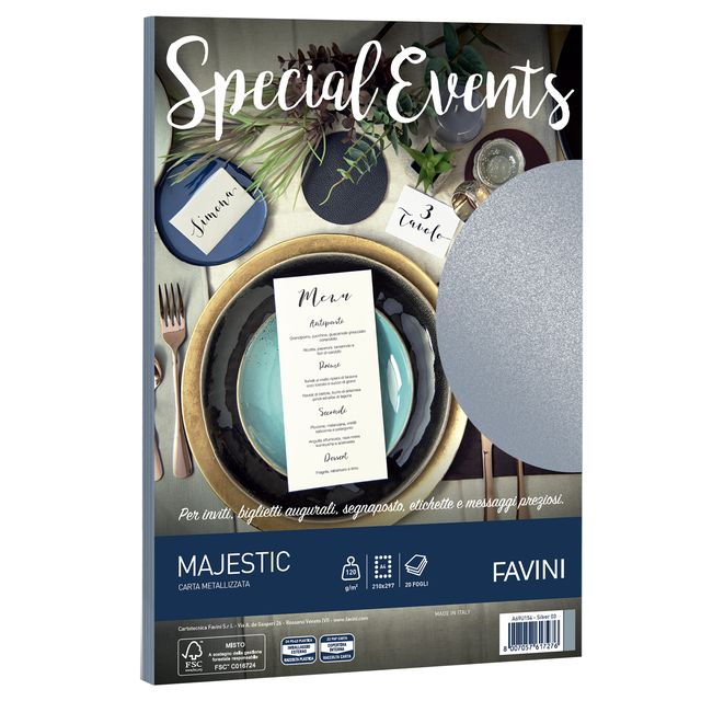 Carta metallizzata Special Events - A4 - 120 gr - argento - Favini - conf. 20 f…