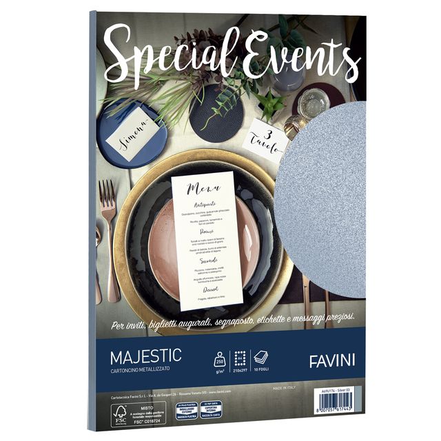 Carta metallizzata Special Events - A4 - 250 gr - argento - Favini - conf. 10 f…