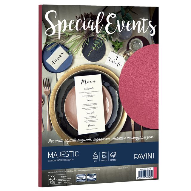 Carta metallizzata Special Events - A4 - 250 gr - rosso - Favini - conf. 10 fog…