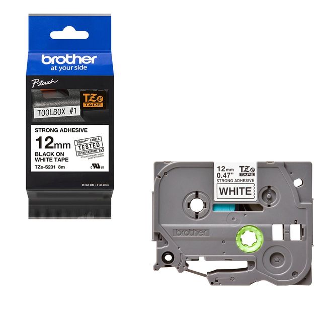 Brother - Nastro con adesivo resistente - Nero/Bianco - TZES231 - 12mm x 8mt