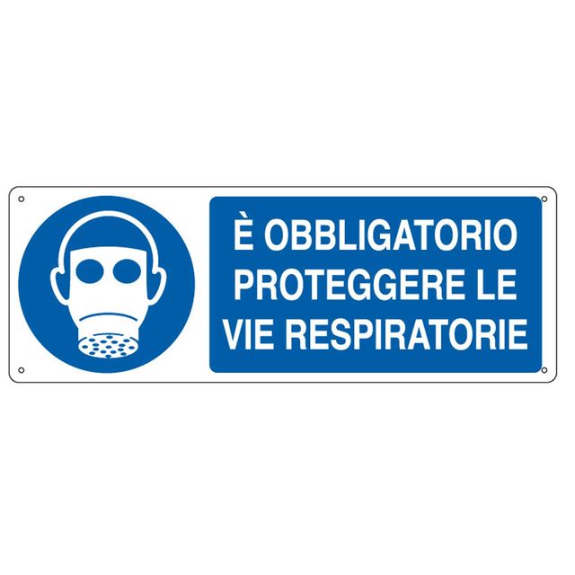Cartello segnalatore - 35x12,5 cm - E' OBBLIGATORIO PROTEGGERE LE VIE RESPIRATO…